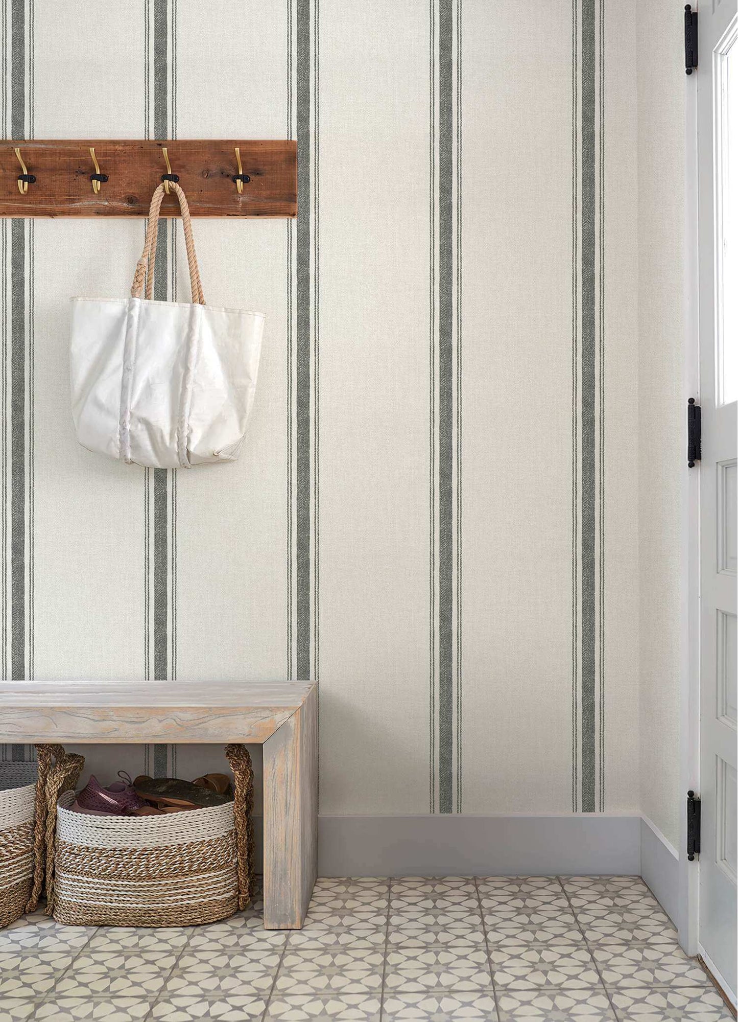 Chesapeake Plaid & Stripe Linette Wallpaper Sample - Black