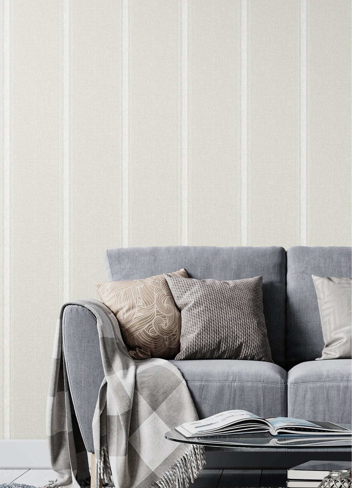 Chesapeake Plaid & Stripe Linette Wallpaper Sample - Beige