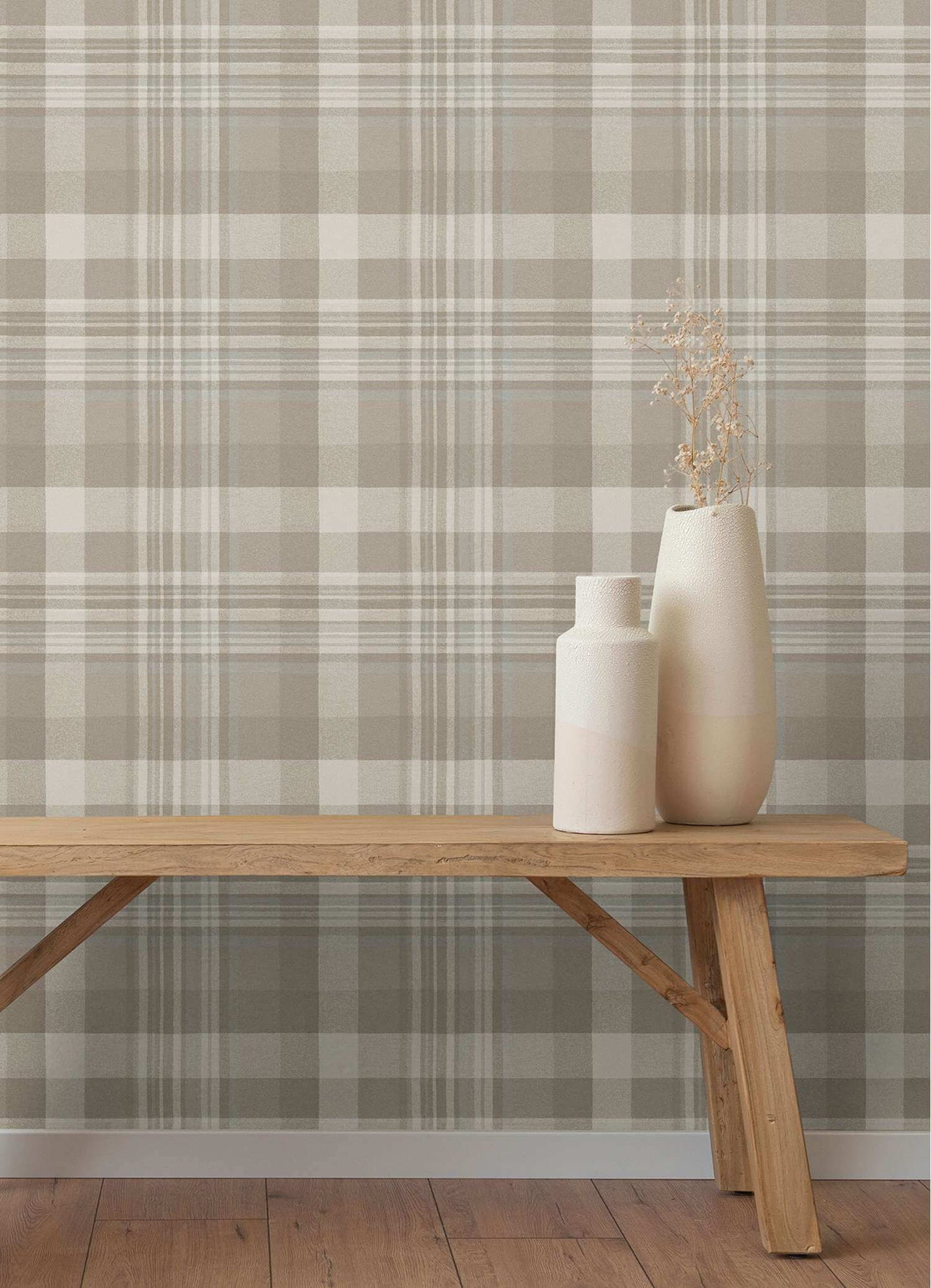 Chesapeake Plaid & Stripe Dutton Flannel Wallpaper - Light Brown