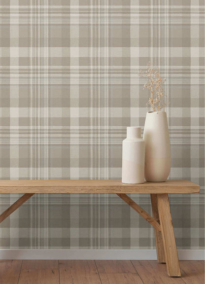 Chesapeake Plaid & Stripe Dutton Flannel Wallpaper - Light Brown