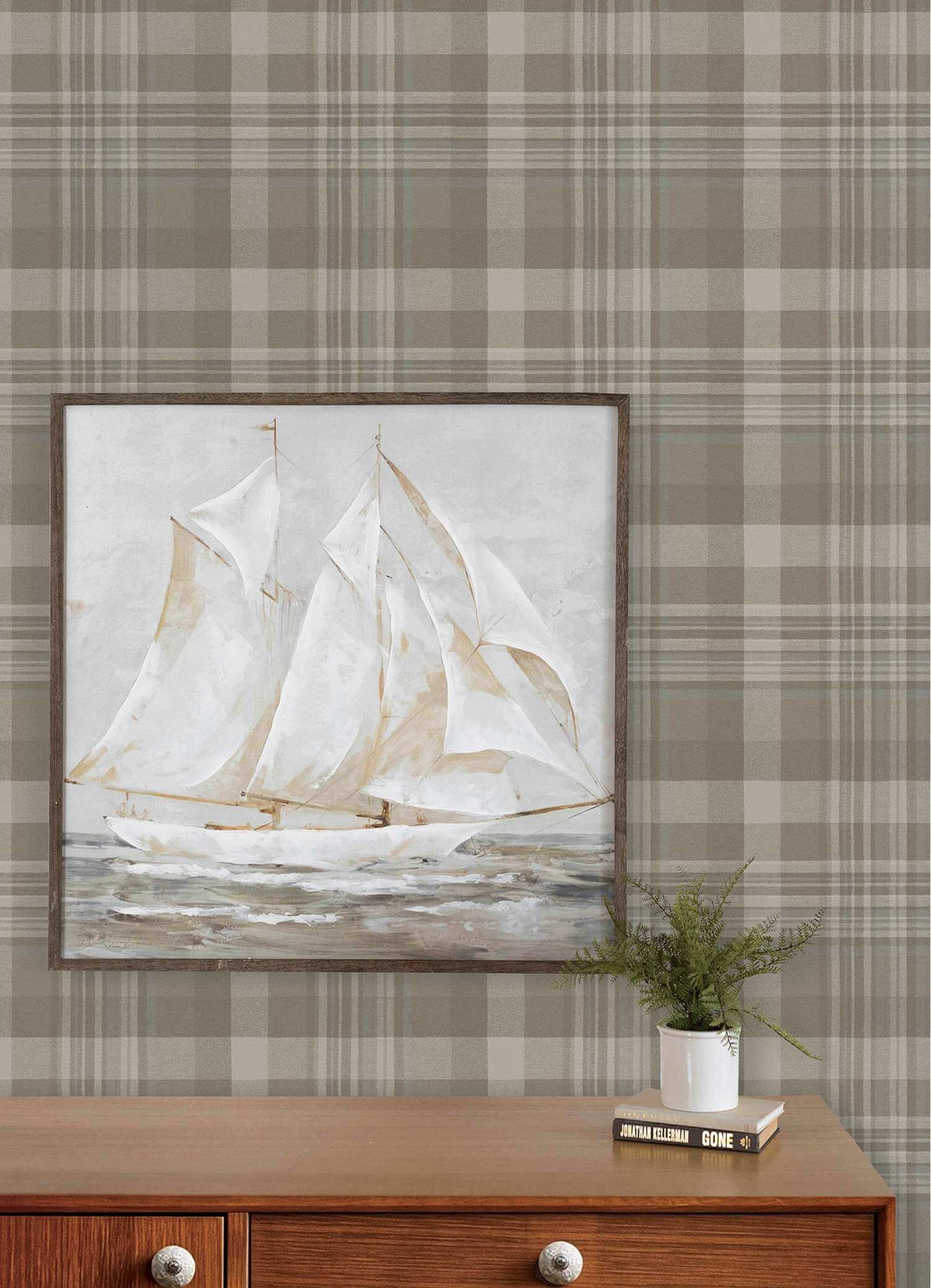 Chesapeake Plaid & Stripe Dutton Flannel Wallpaper - Light Brown