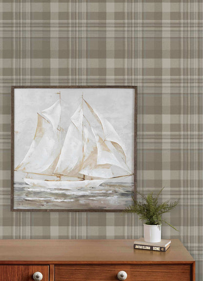 Chesapeake Plaid & Stripe Dutton Flannel Wallpaper - Light Brown