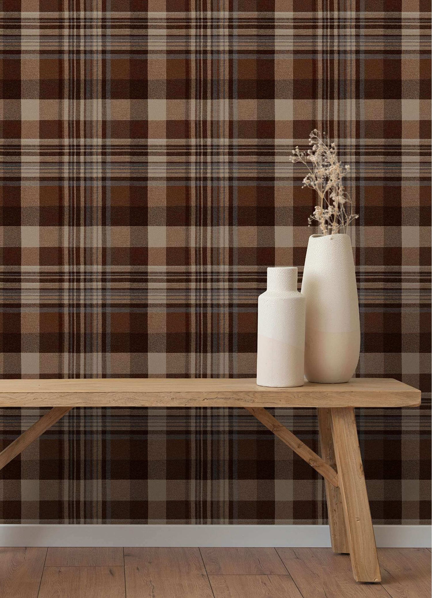 Chesapeake Plaid & Stripe Dutton Flannel Wallpaper - Rust