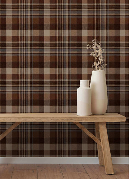 Chesapeake Plaid & Stripe Dutton Flannel Wallpaper - Rust
