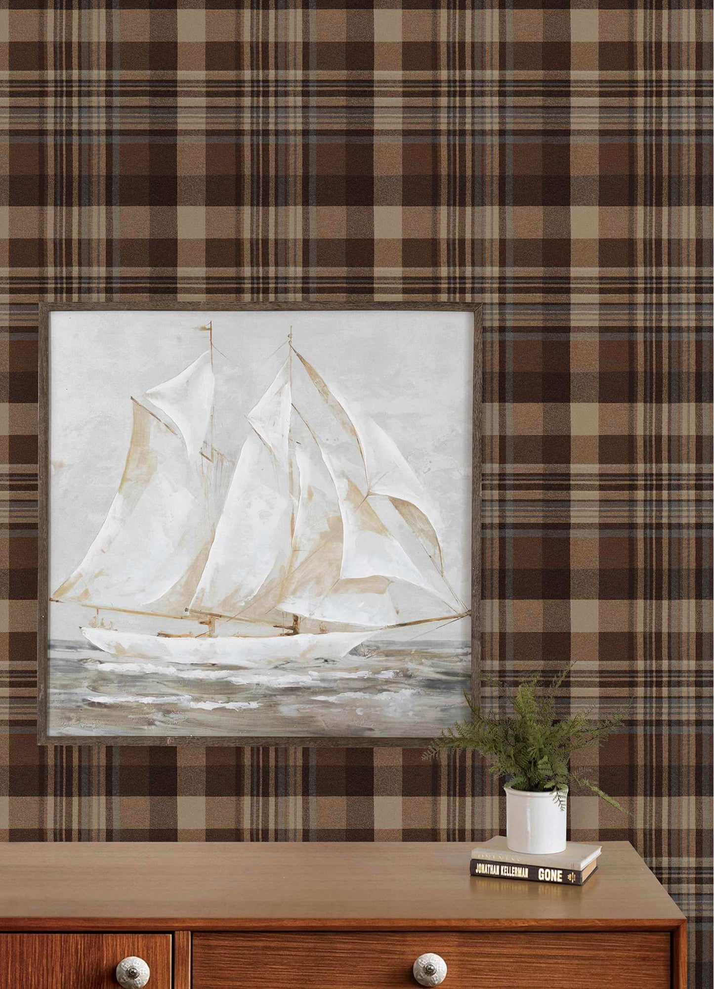 Chesapeake Plaid & Stripe Dutton Flannel Wallpaper - Rust