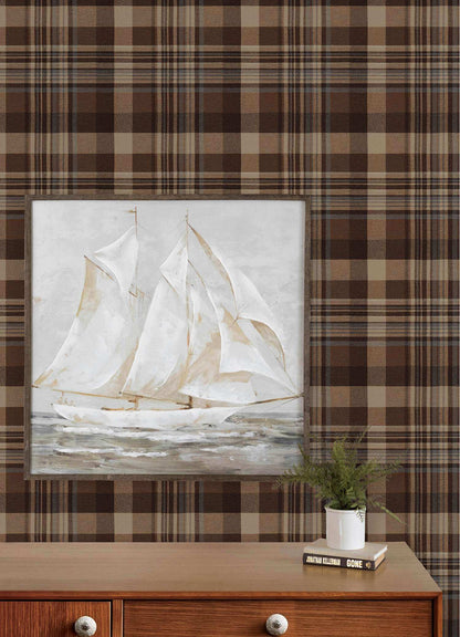Chesapeake Plaid & Stripe Dutton Flannel Wallpaper - Rust