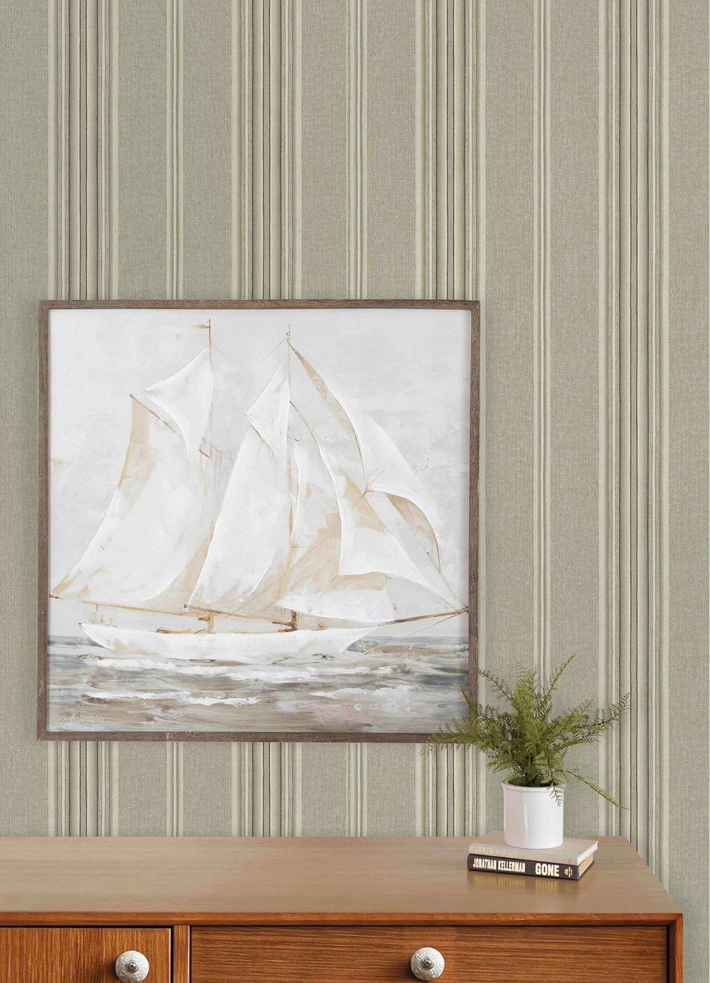 Chesapeake Plaid & Stripe Calvados Wallpaper Sample - Moss
