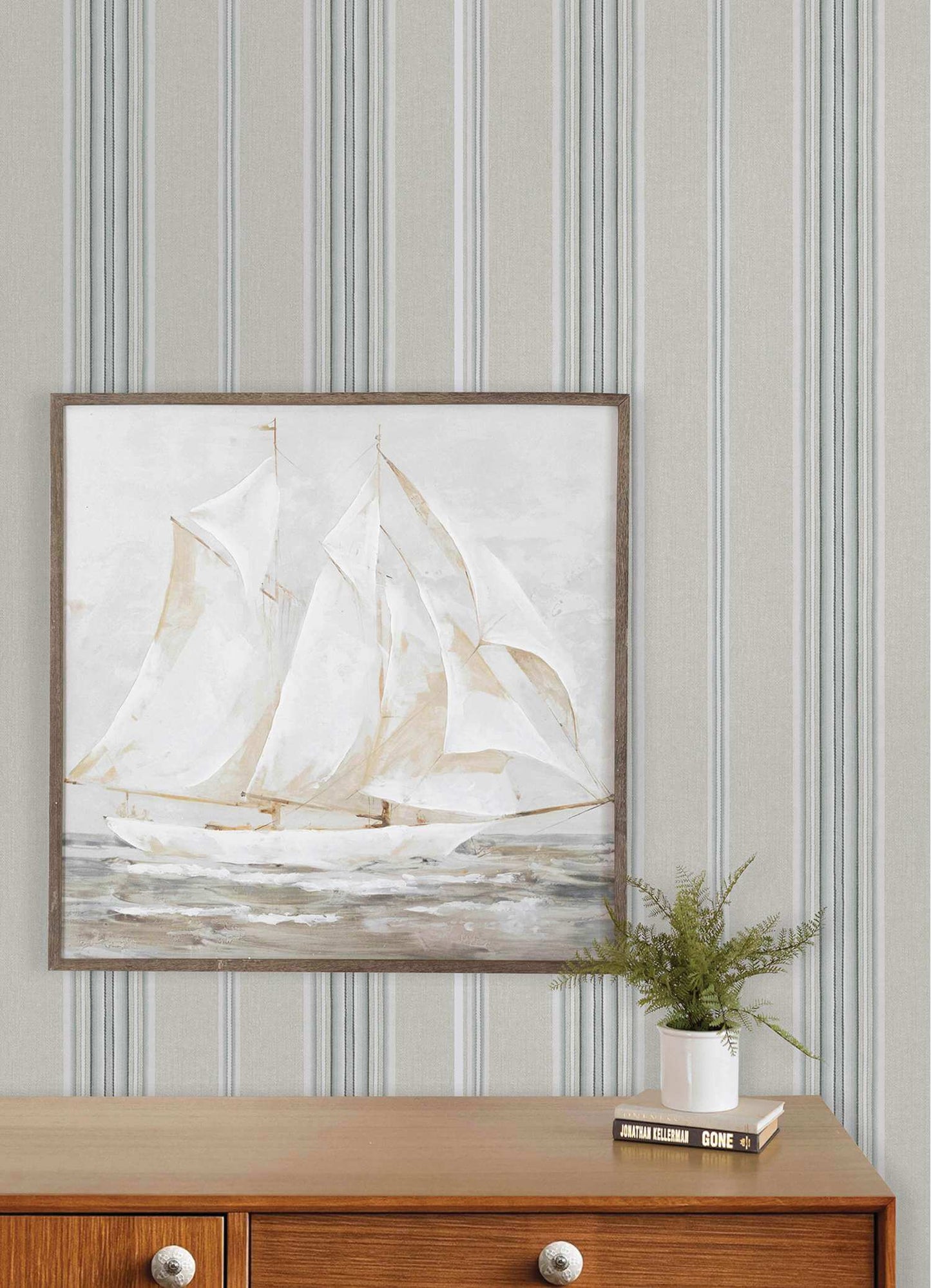 Chesapeake Plaid & Stripe Calvados Wallpaper Sample - Turquoise