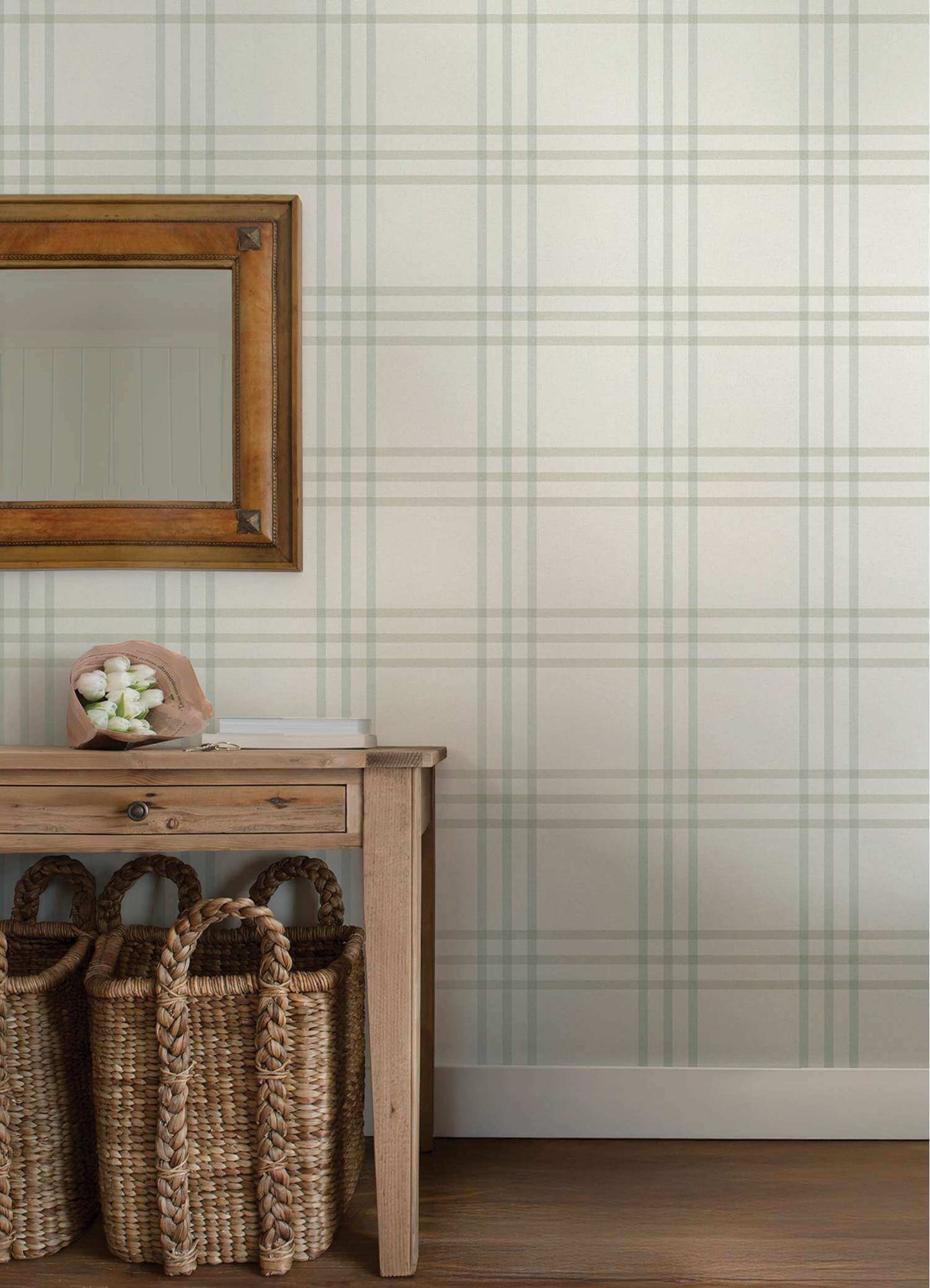 Chesapeake Plaid & Stripe Fletcher Wallpaper Sample - Aqua