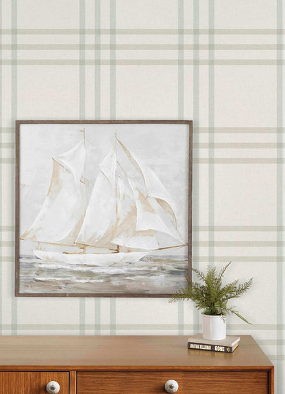 Chesapeake Plaid & Stripe Fletcher Wallpaper Sample - Aqua