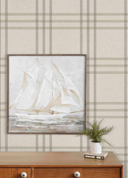 Chesapeake Plaid & Stripe Fletcher Wallpaper - Gray