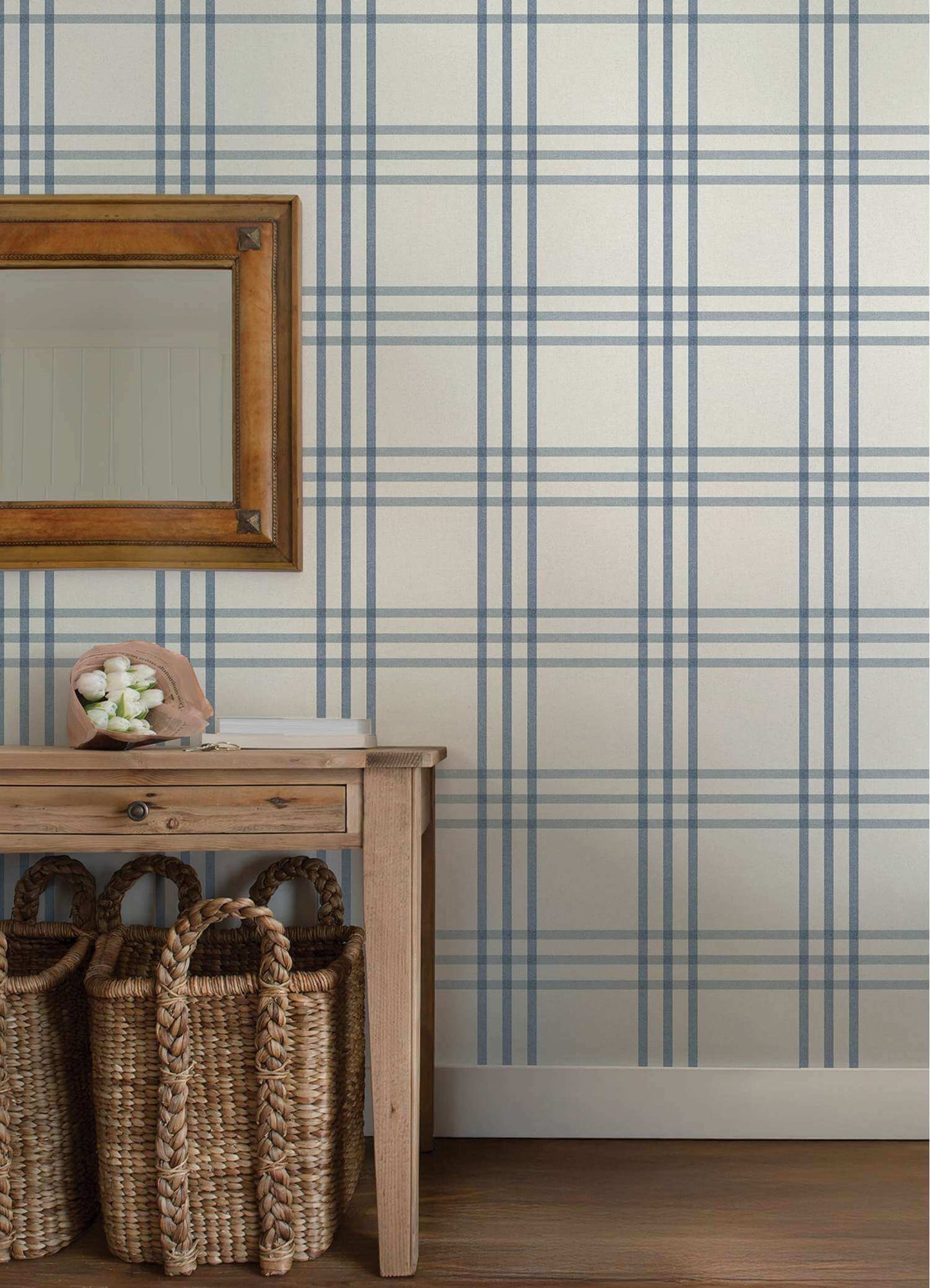 Chesapeake Plaid & Stripe Fletcher Wallpaper Sample - Blue
