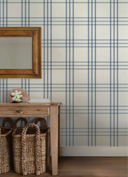 Chesapeake Plaid & Stripe Fletcher Wallpaper Sample - Blue