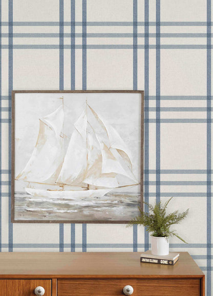 Chesapeake Plaid & Stripe Fletcher Wallpaper Sample - Blue
