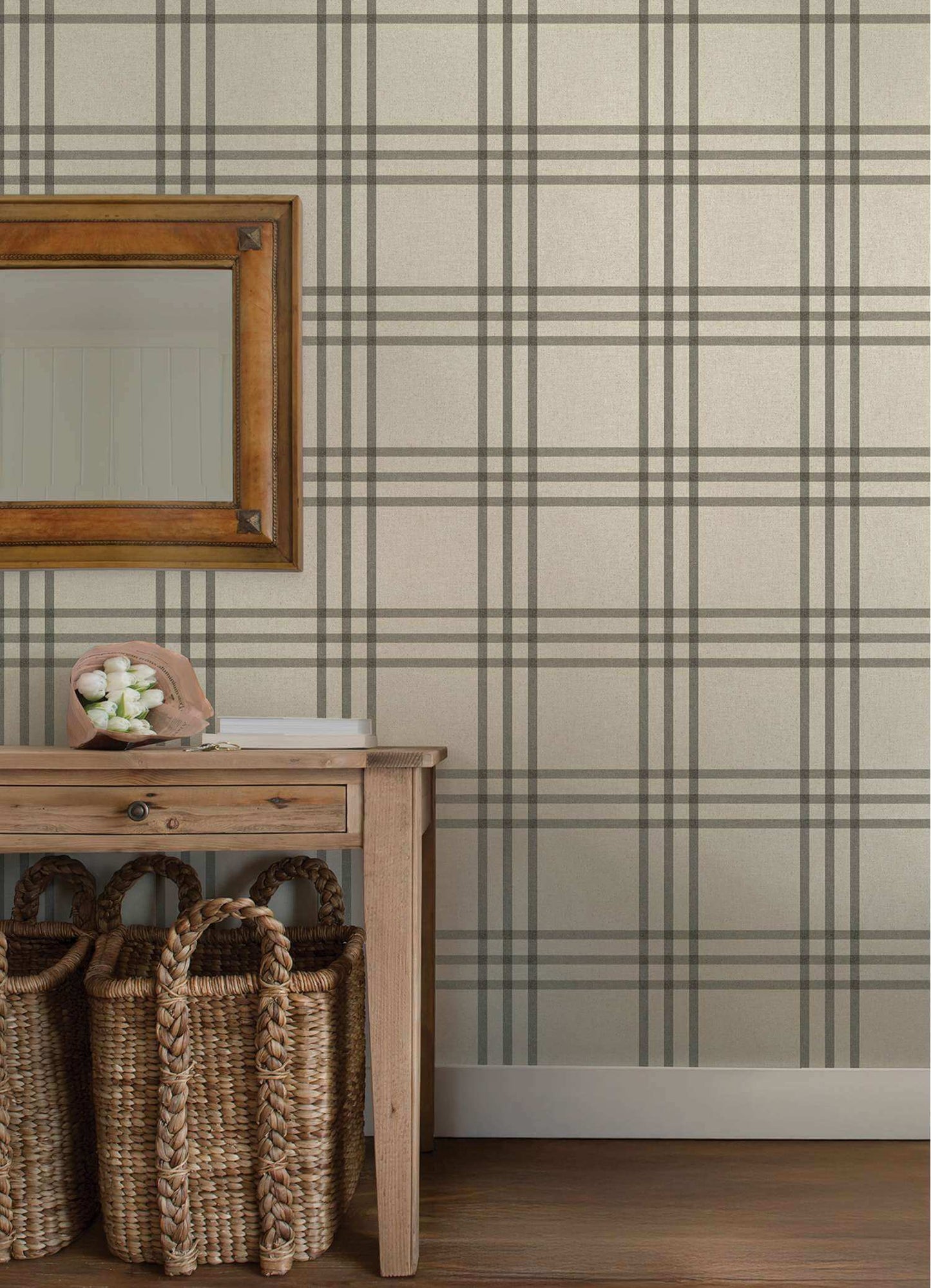 Chesapeake Plaid & Stripe Fletcher Wallpaper Sample - Black