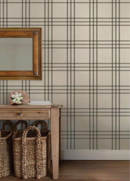 Chesapeake Plaid & Stripe Fletcher Wallpaper Sample - Black
