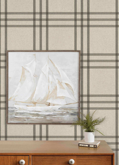 Chesapeake Plaid & Stripe Fletcher Wallpaper Sample - Black