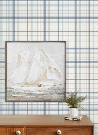 Chesapeake Plaid & Stripe Burgess Wallpaper Sample - Blue