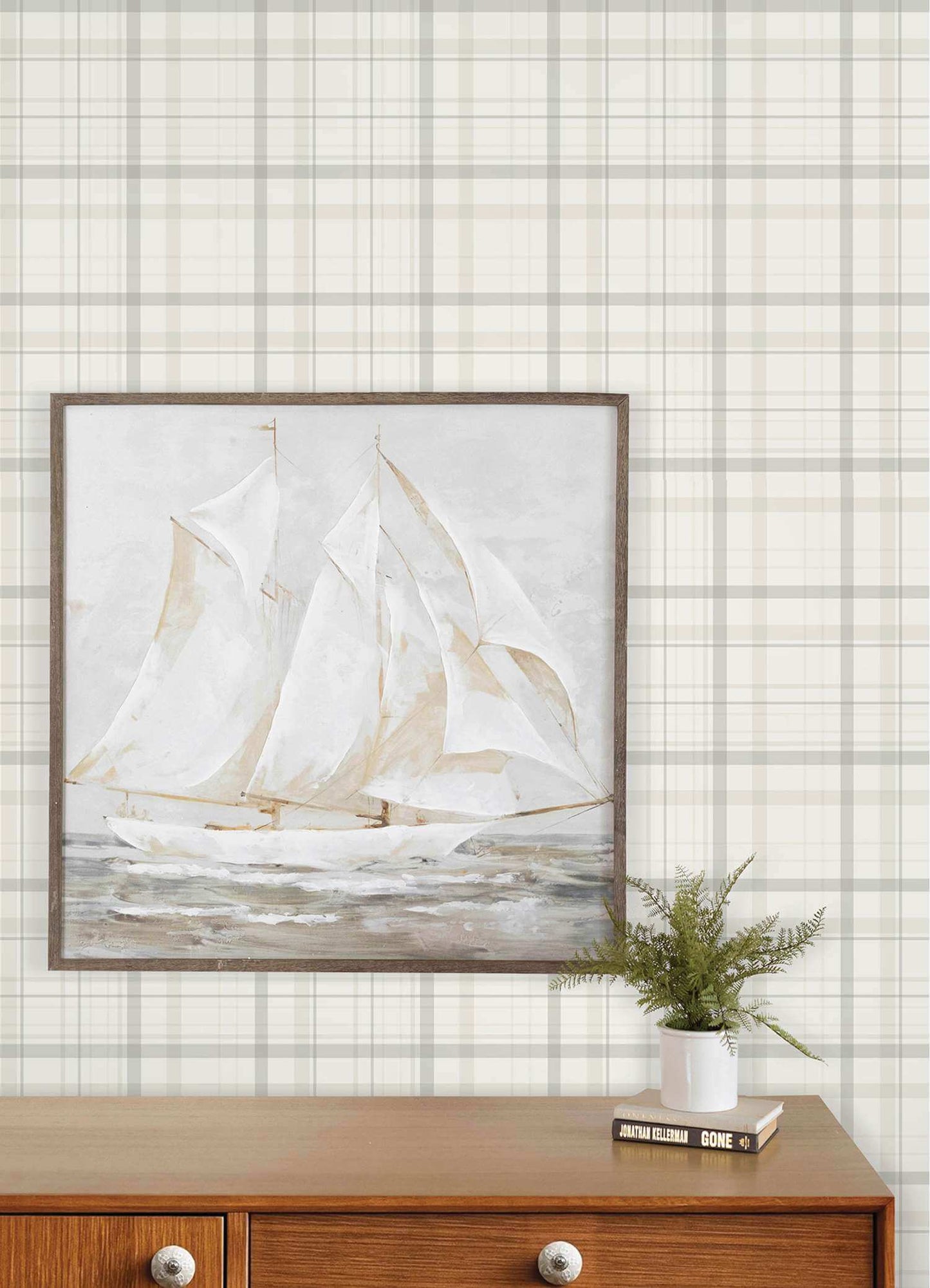 Chesapeake Plaid & Stripe Burgess Wallpaper Sample - Light Gray