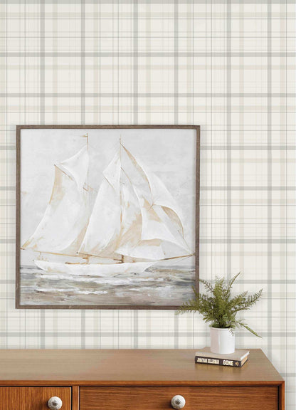 Chesapeake Plaid & Stripe Burgess Wallpaper Sample - Light Gray