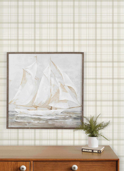 Chesapeake Plaid & Stripe Burgess Wallpaper Sample - Light Green