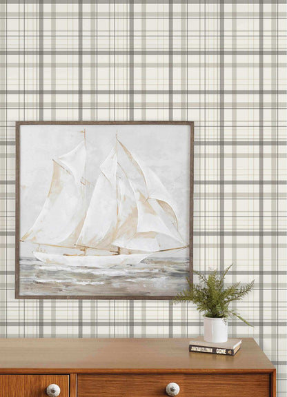 Chesapeake Plaid & Stripe Burgess Wallpaper Sample - Charcoal
