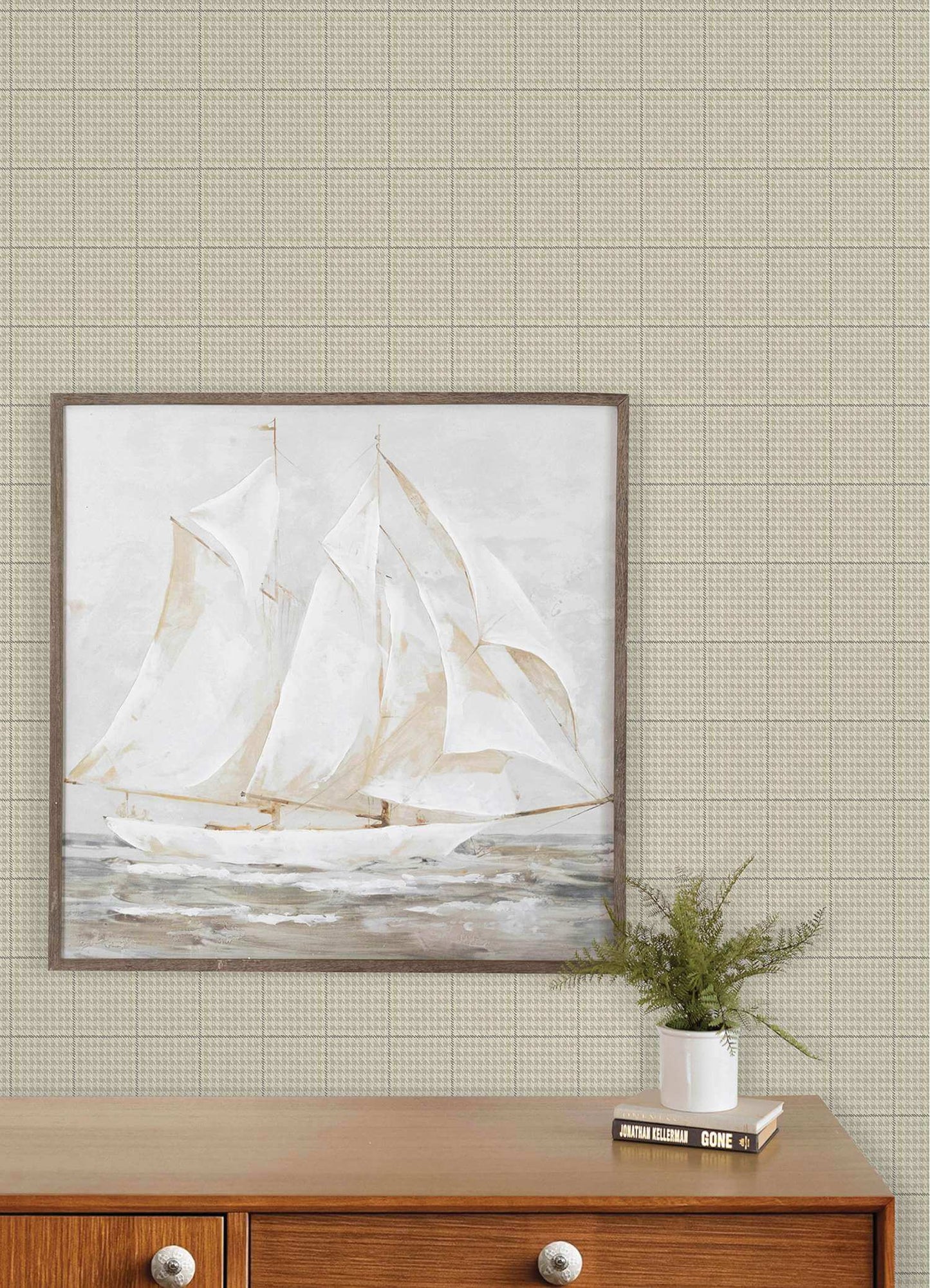 Chesapeake Plaid & Stripe Prescott Wallpaper Sample - Taupe