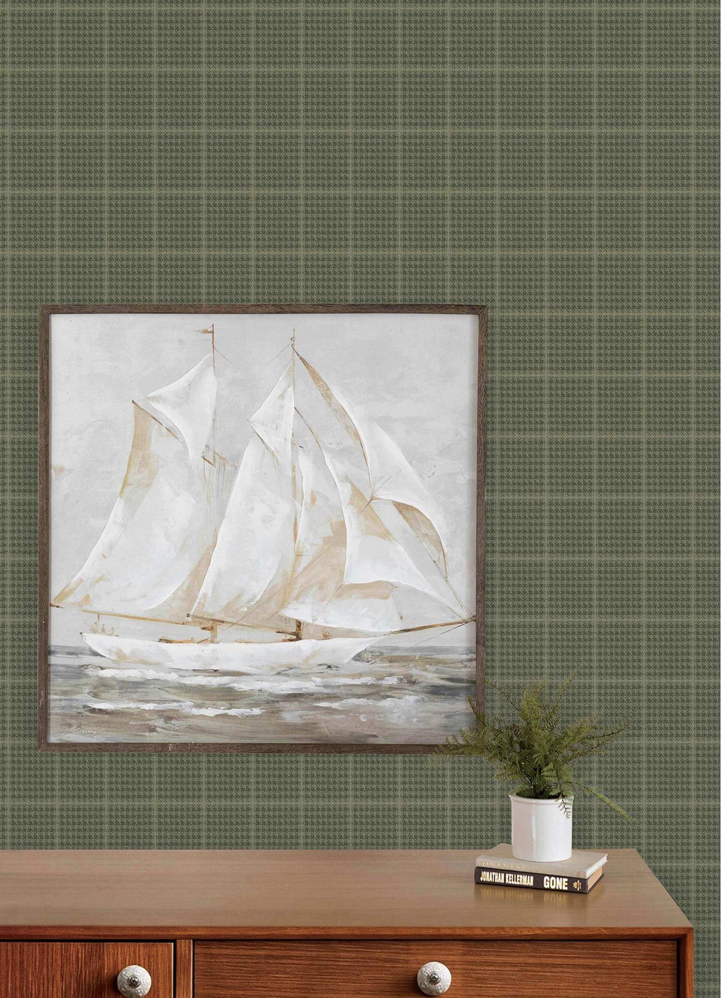 Chesapeake Plaid & Stripe Prescott Wallpaper Sample - Dark Green