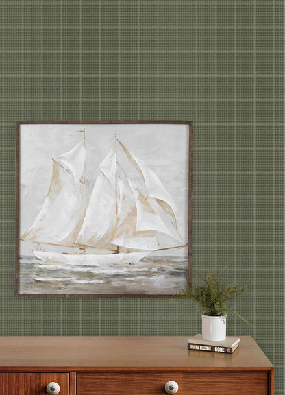 Chesapeake Plaid & Stripe Prescott Wallpaper Sample - Dark Green