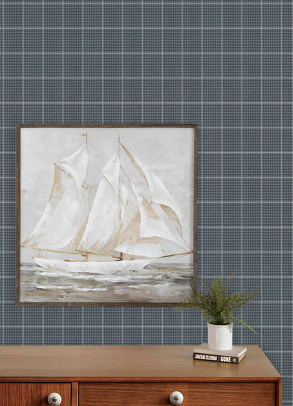 Chesapeake Plaid & Stripe Prescott Wallpaper Sample - Navy