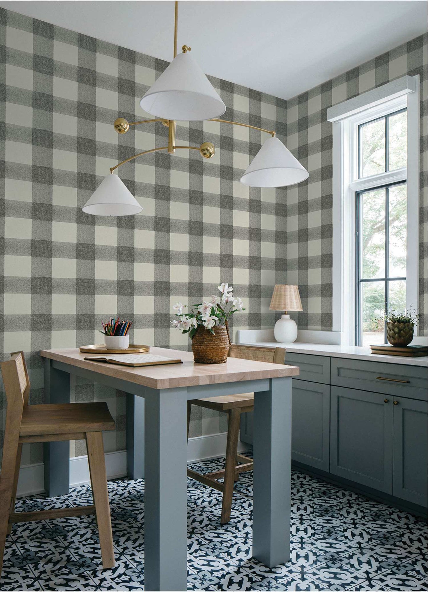 Chesapeake Plaid & Stripe Thorpe Wallpaper Sample - Charcoal