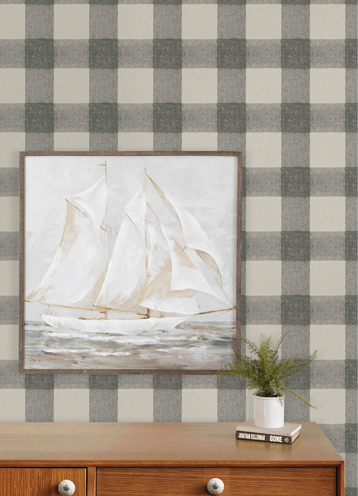 Chesapeake Plaid & Stripe Thorpe Wallpaper Sample - Charcoal