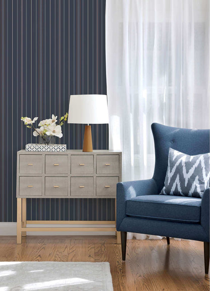 Chesapeake Plaid & Stripe Lascelle Pinstripe Wallpaper Sample - Navy