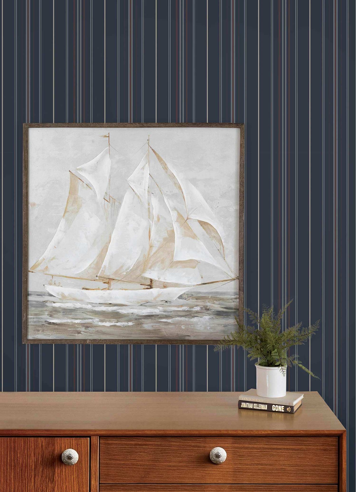 Chesapeake Plaid & Stripe Lascelle Pinstripe Wallpaper Sample - Navy