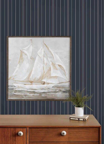 Chesapeake Plaid & Stripe Lascelle Pinstripe Wallpaper Sample - Navy