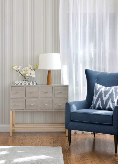 Chesapeake Plaid & Stripe Lascelle Pinstripe Wallpaper - Light Gray