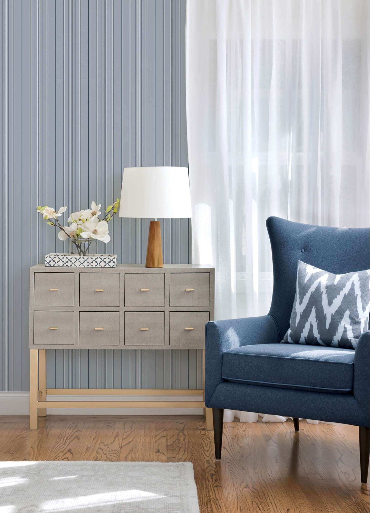 Chesapeake Plaid & Stripe Lascelle Pinstripe Wallpaper Sample - Light Blue