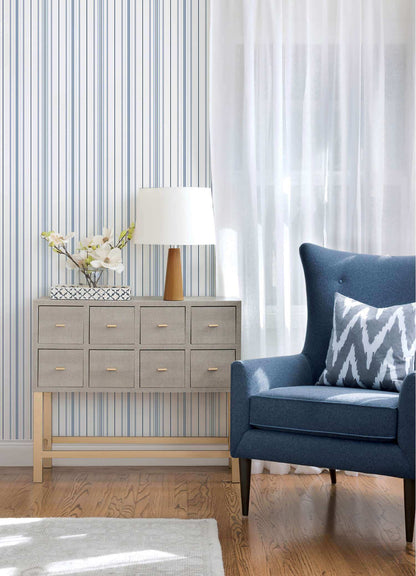 Chesapeake Plaid & Stripe Lascelle Pinstripe Wallpaper Sample - Blue