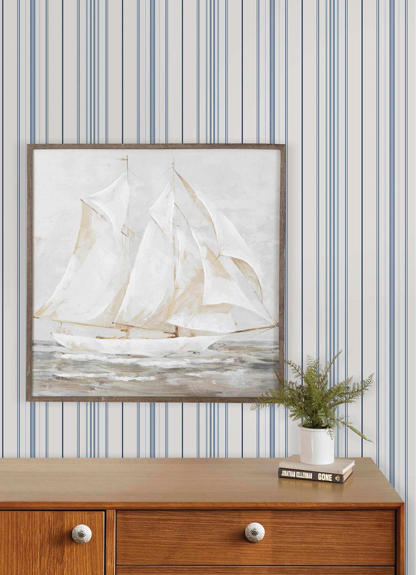 Chesapeake Plaid & Stripe Lascelle Pinstripe Wallpaper Sample - Blue