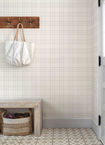 Chesapeake Plaid & Stripe Fox Hollow Wallpaper - Ivory