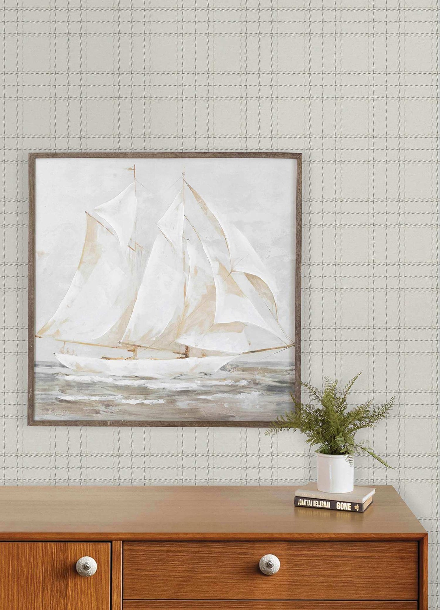 Chesapeake Plaid & Stripe Fox Hollow Wallpaper - Ivory