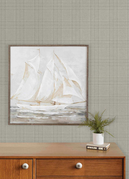 Chesapeake Plaid & Stripe Fox Hollow Wallpaper - Light Gray