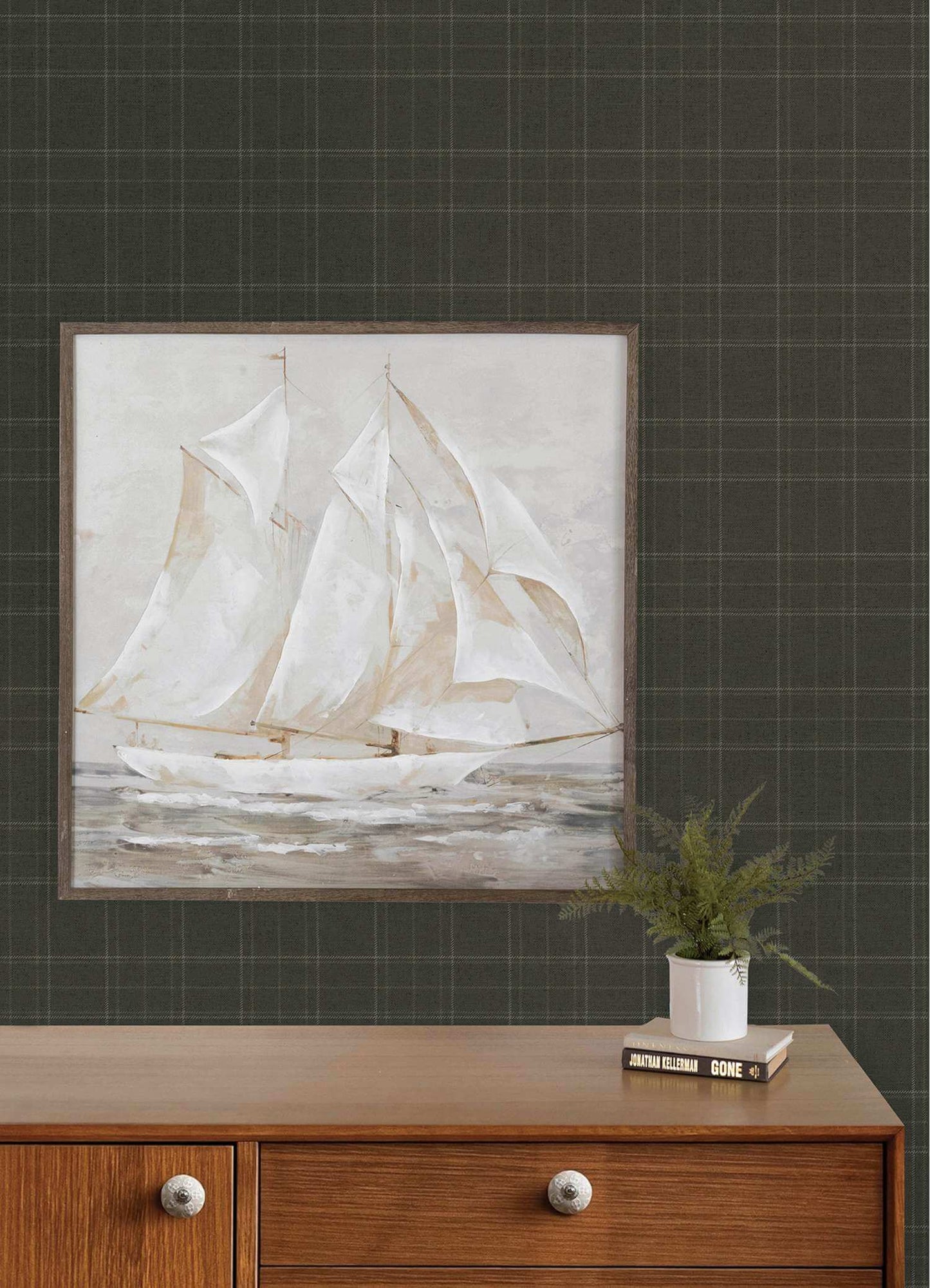 Chesapeake Plaid & Stripe Fox Hollow Wallpaper Sample - Charcoal