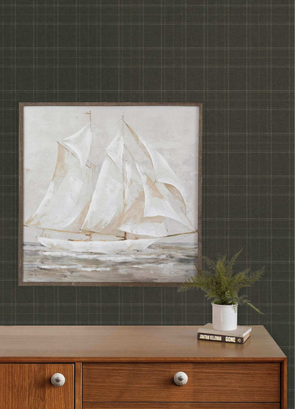 Chesapeake Plaid & Stripe Fox Hollow Wallpaper Sample - Charcoal