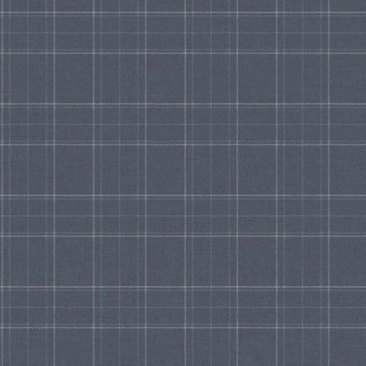 Chesapeake Plaid & Stripe Fox Hollow Wallpaper - Dark Blue
