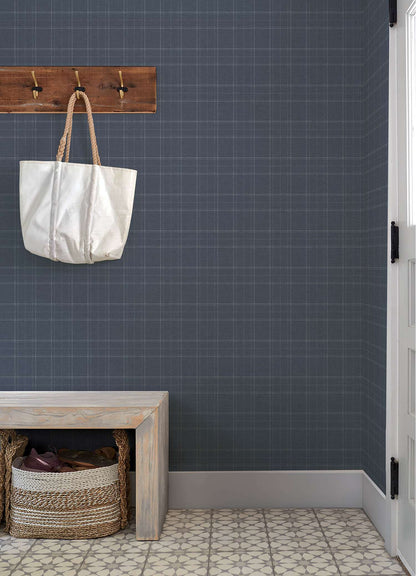 Chesapeake Plaid & Stripe Fox Hollow Wallpaper Sample - Dark Blue