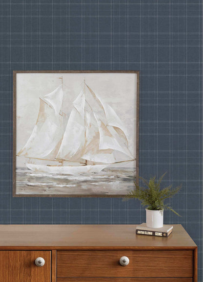 Chesapeake Plaid & Stripe Fox Hollow Wallpaper Sample - Dark Blue