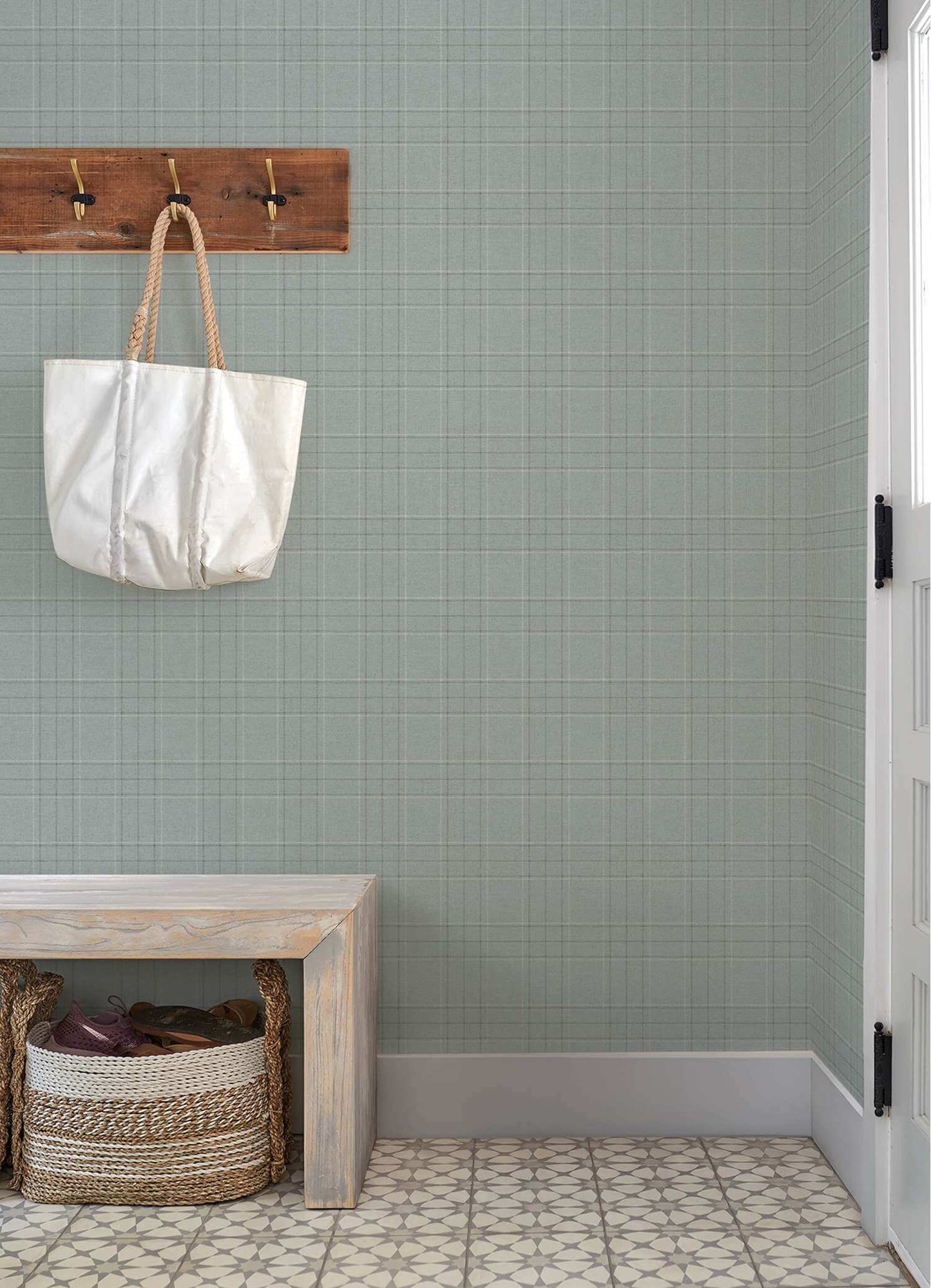 Chesapeake Plaid & Stripe Fox Hollow Wallpaper - Turquoise
