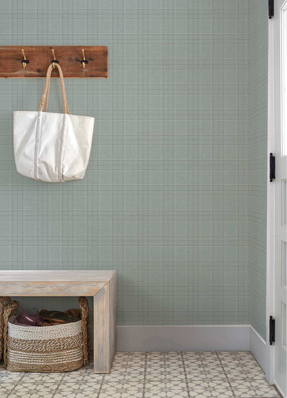Chesapeake Plaid & Stripe Fox Hollow Wallpaper - Turquoise