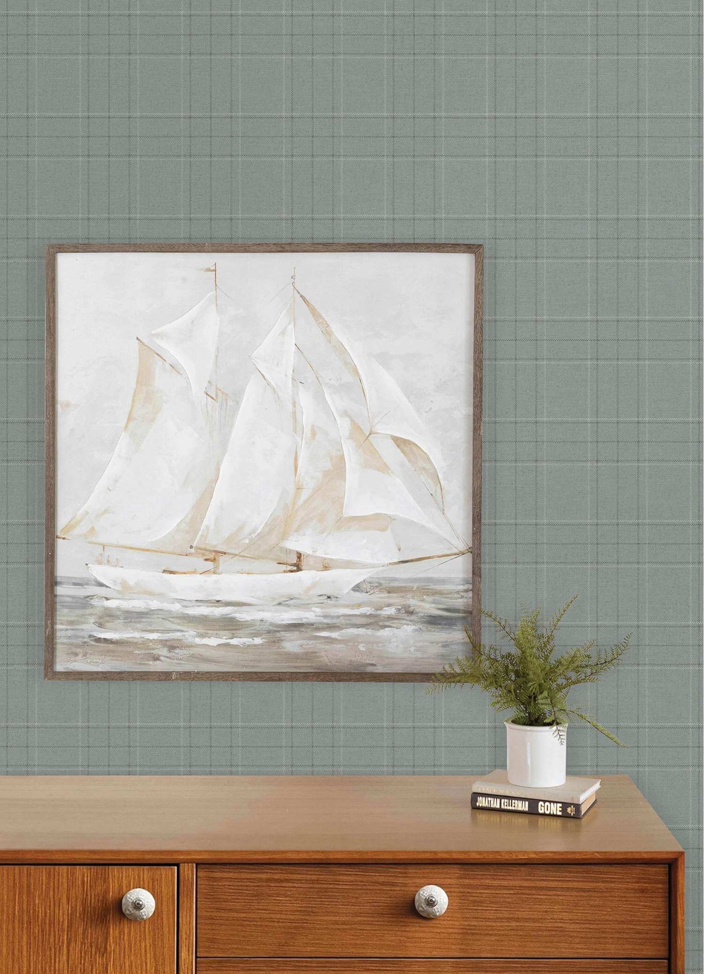 Chesapeake Plaid & Stripe Fox Hollow Wallpaper - Turquoise